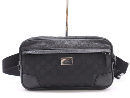 GUCCI 336672 Nylon/Leather GG Nylon Body Bag Black Waist Bag