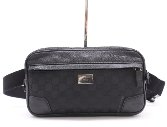 GUCCI 336672 Nylon/Leather GG Nylon Body Bag Black Waist Bag