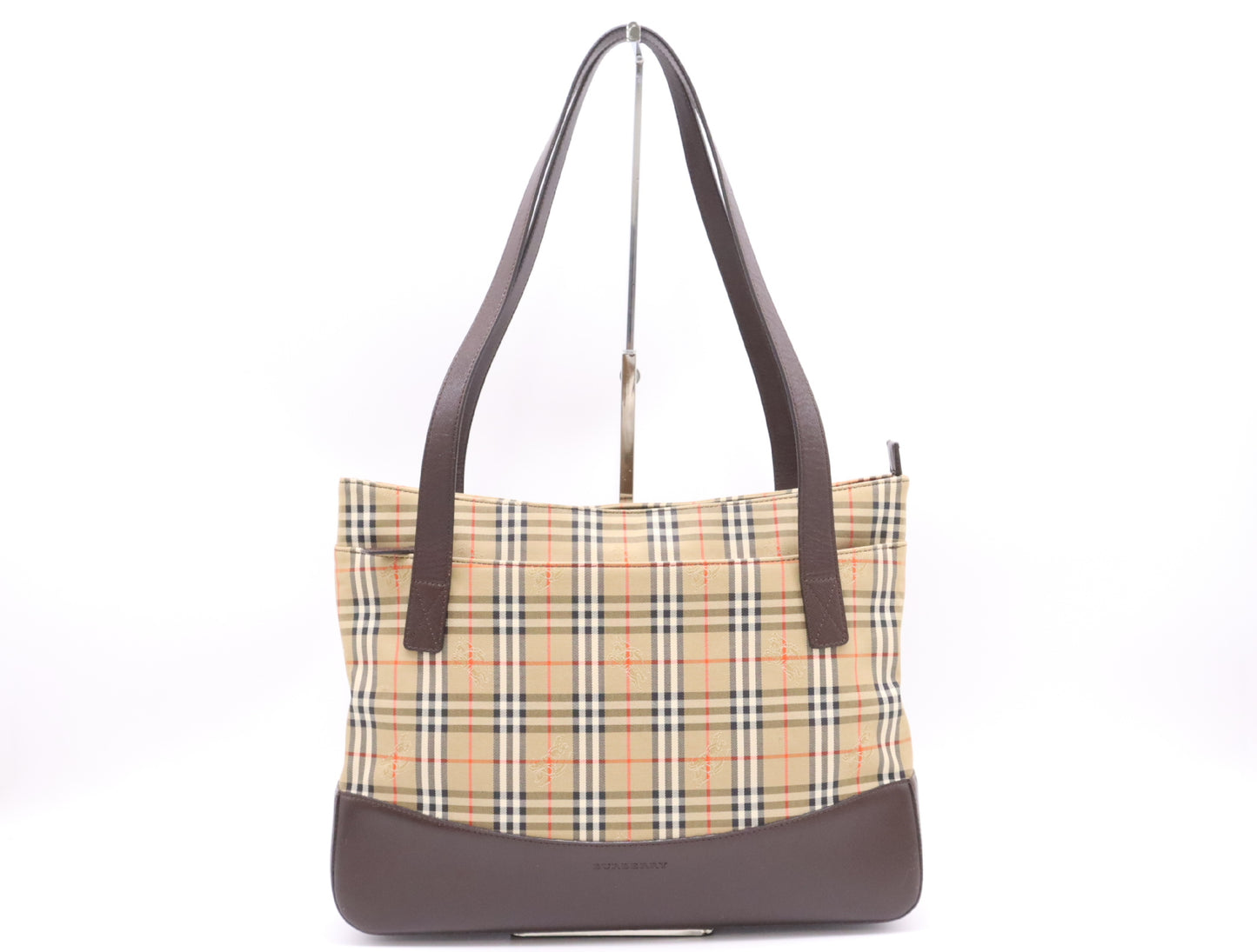 BURBERRY Nylon Canvas/Leather Nova Check Shoulder Bag in Beige and Dark Brown