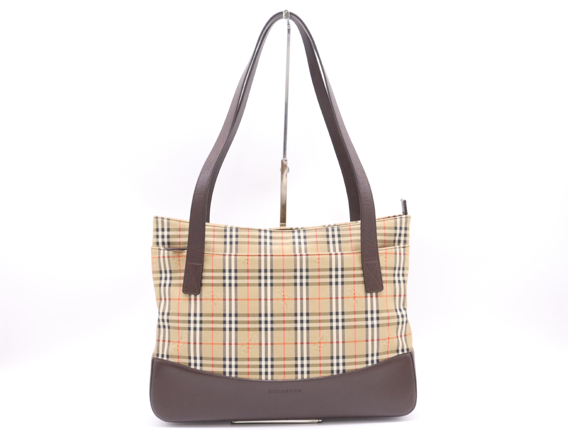 BURBERRY Nylon Canvas/Leather Nova Check Shoulder Bag in Beige and Dark Brown
