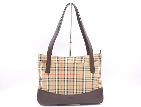 BURBERRY Nylon Canvas/Leather Nova Check Shoulder Bag in Beige and Dark Brown