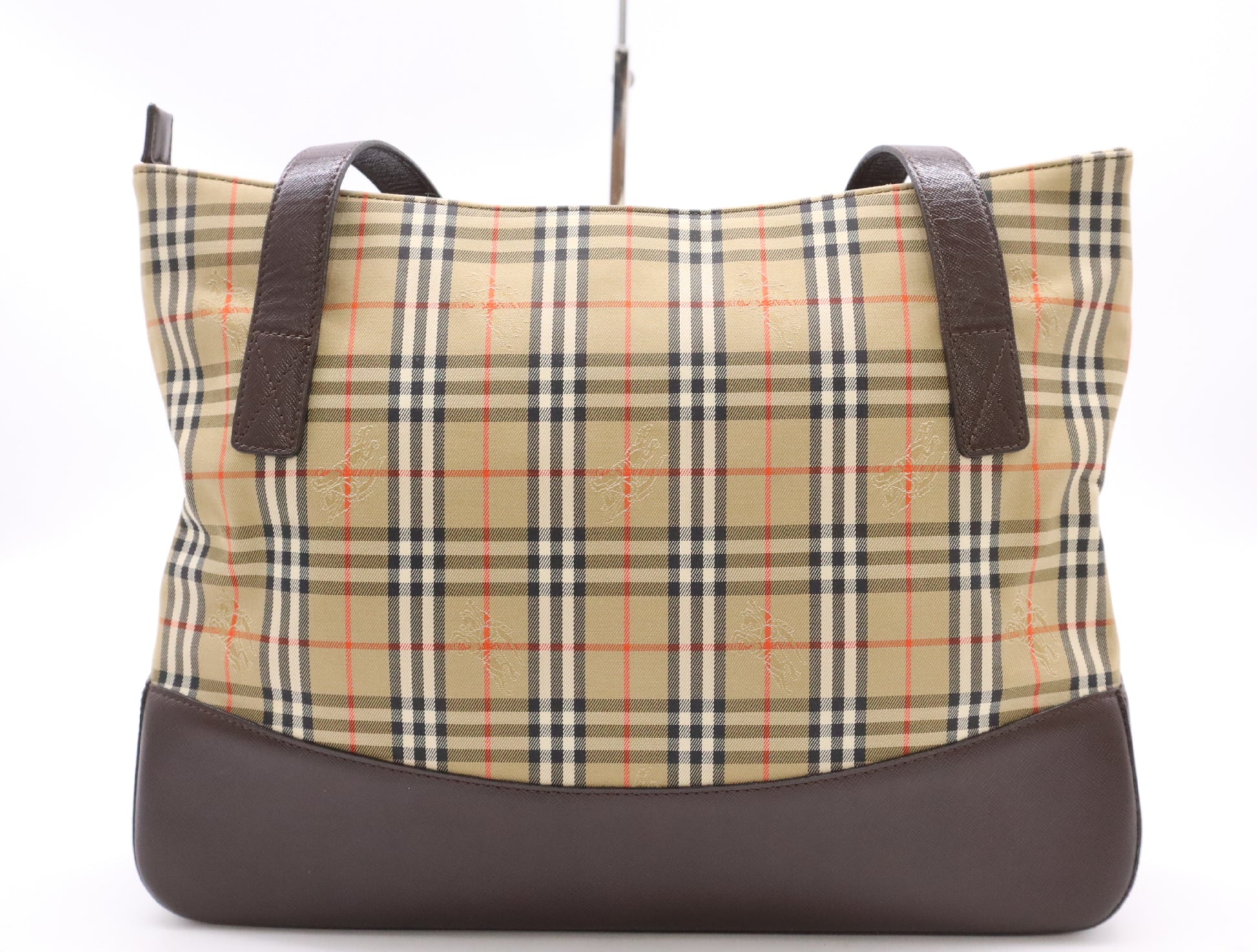 BURBERRY Nylon Canvas/Leather Nova Check Shoulder Bag in Beige and Dark Brown