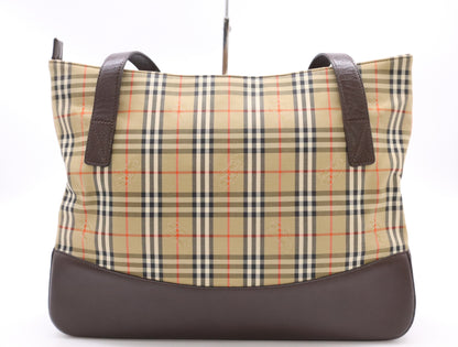 BURBERRY Nylon Canvas/Leather Nova Check Shoulder Bag in Beige and Dark Brown