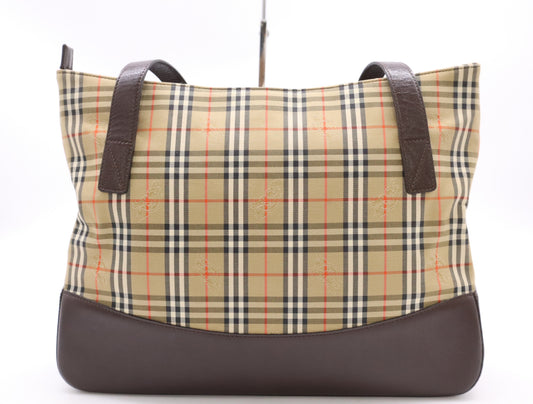 BURBERRY Nylon Canvas/Leather Nova Check Shoulder Bag in Beige and Dark Brown