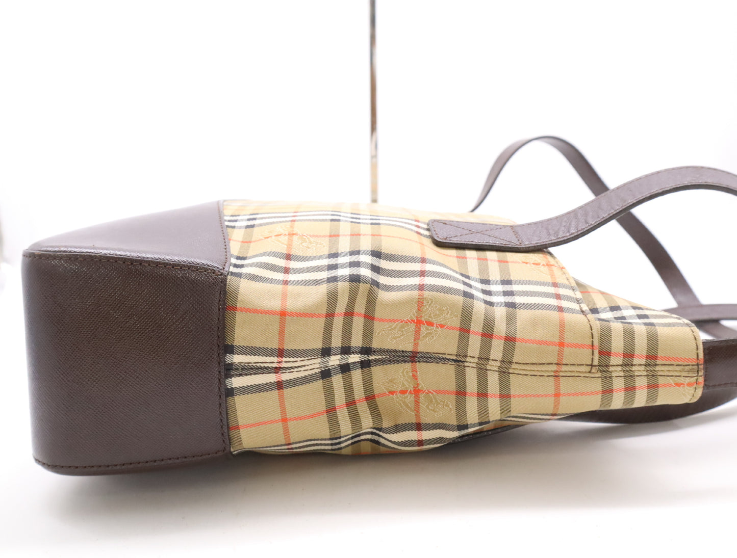 BURBERRY Nylon Canvas/Leather Nova Check Shoulder Bag in Beige and Dark Brown