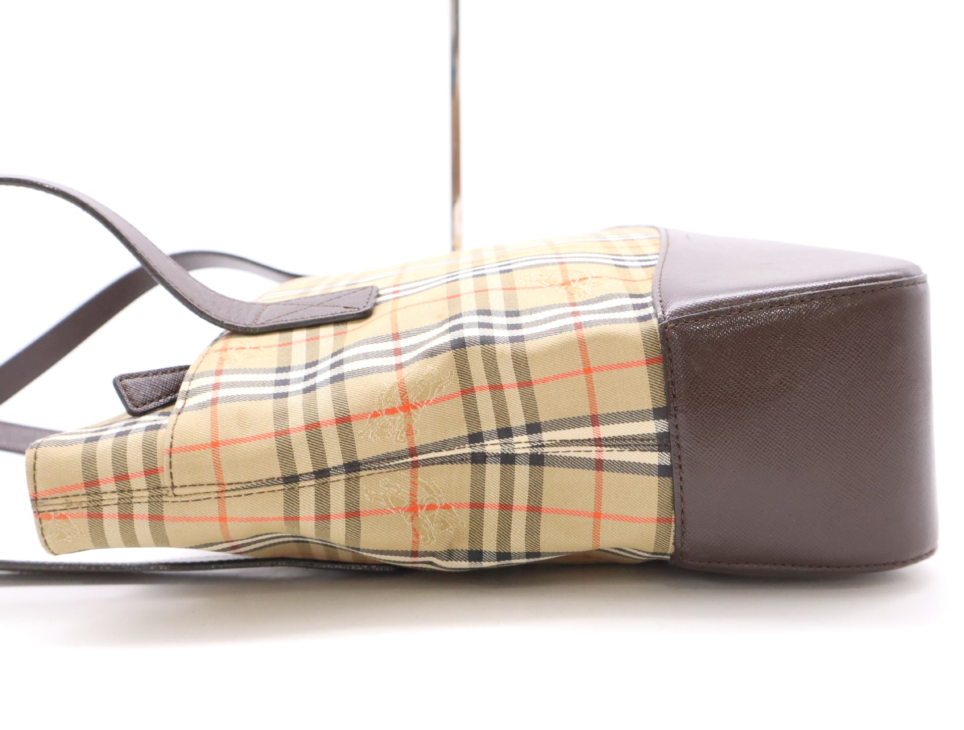 BURBERRY Nylon Canvas/Leather Nova Check Shoulder Bag in Beige and Dark Brown