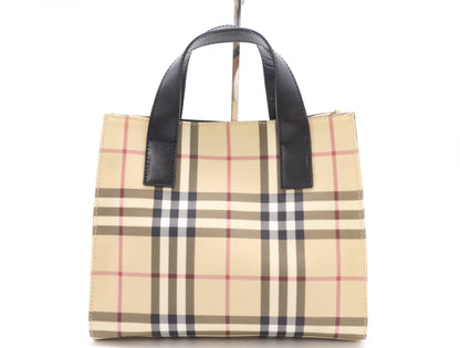 BURBERRY Leather x PVC Nova Check Handbag Beige Black Handbag