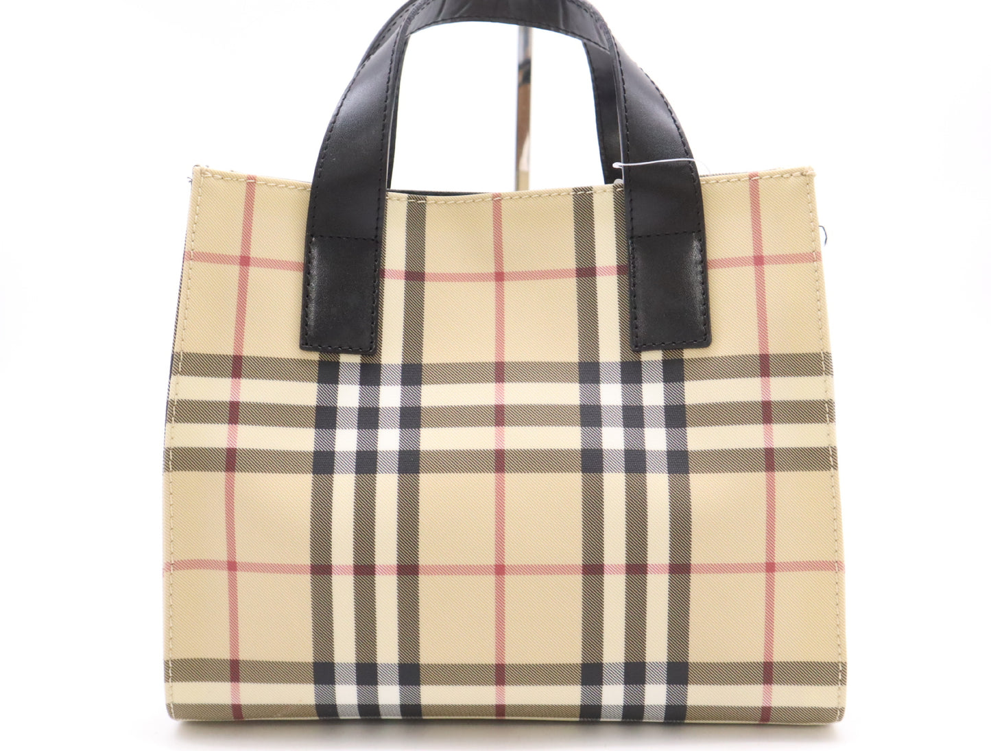 BURBERRY Leather x PVC Nova Check Handbag Beige Black Handbag