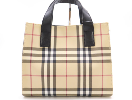 BURBERRY Leather x PVC Nova Check Handbag Beige Black Handbag