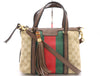 GUCCI 353114 Canvas/Leather GG Canvas Lanier Web Line 2-Way Handbag in Beige, Brown, Red, and Green with GD Hardware, Shoulder Strap, and Charm