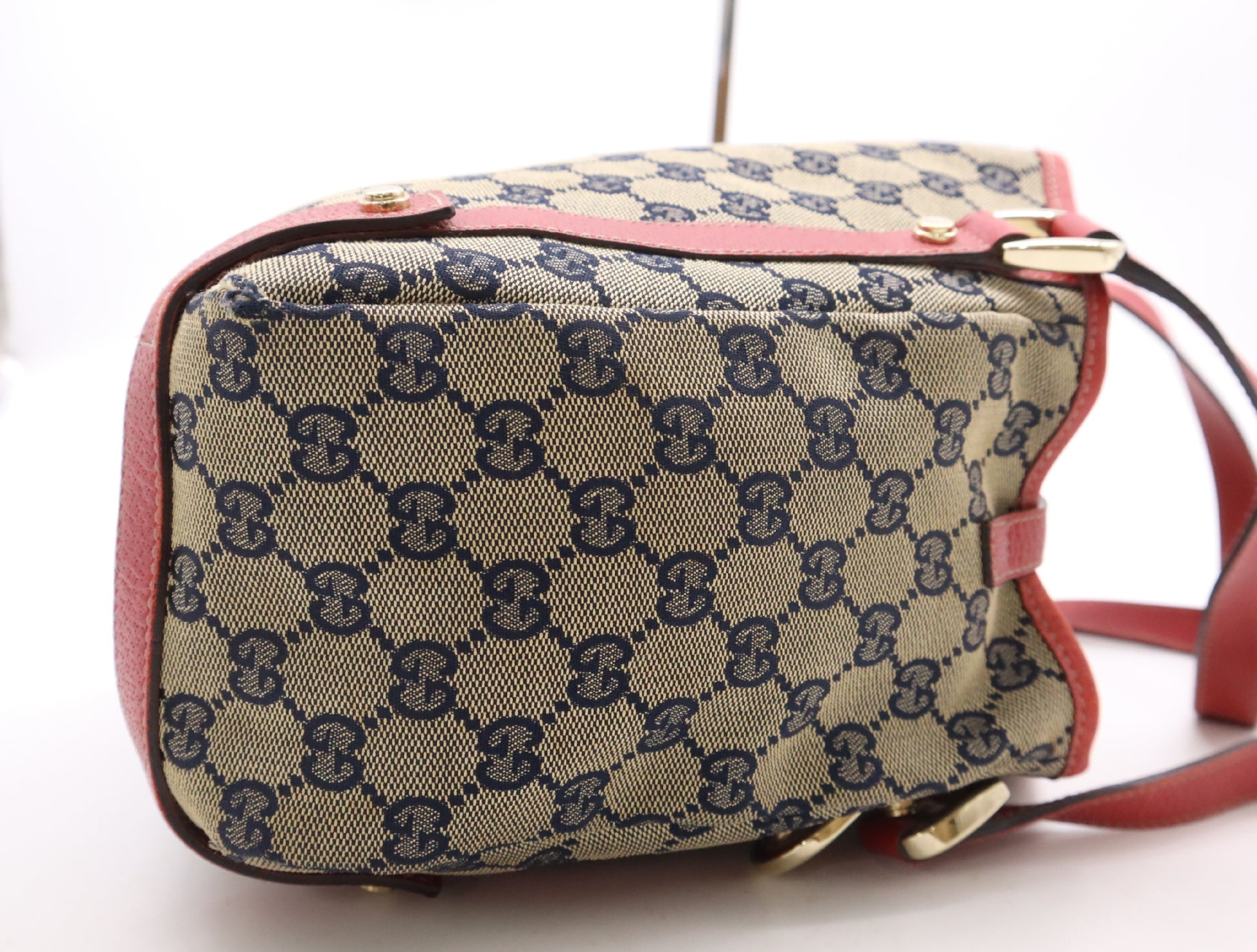 GUCCI 130736 Canvas/Leather GG Canvas Abby Brown Red Blue Tote Bag