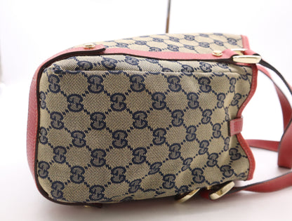 GUCCI 130736 Canvas/Leather GG Canvas Abby Brown Red Blue Tote Bag