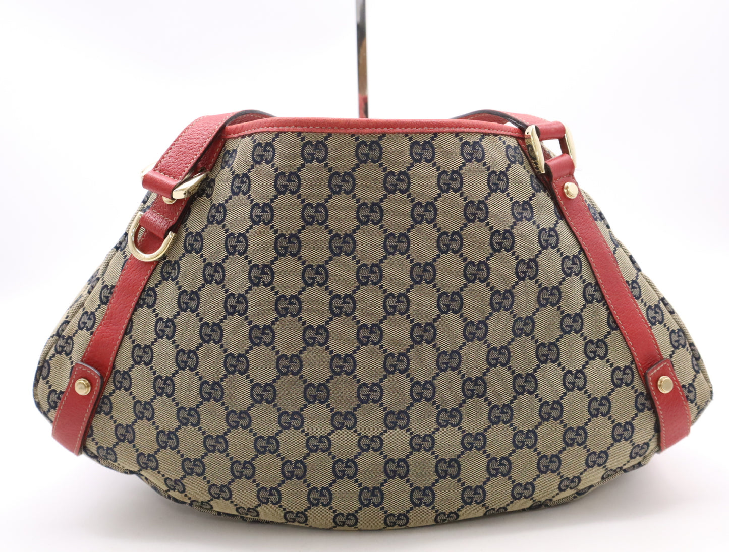 GUCCI 130736 Canvas/Leather GG Canvas Abby Brown Red Blue Tote Bag