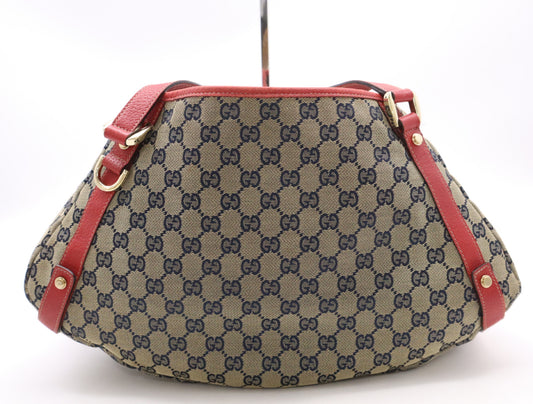 GUCCI 130736 Canvas/Leather GG Canvas Abby Brown Red Blue Tote Bag