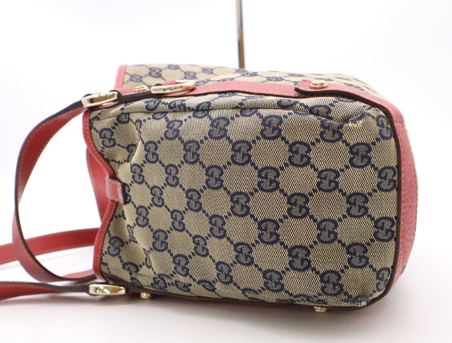 GUCCI 130736 Canvas/Leather GG Canvas Abby Brown Red Blue Tote Bag