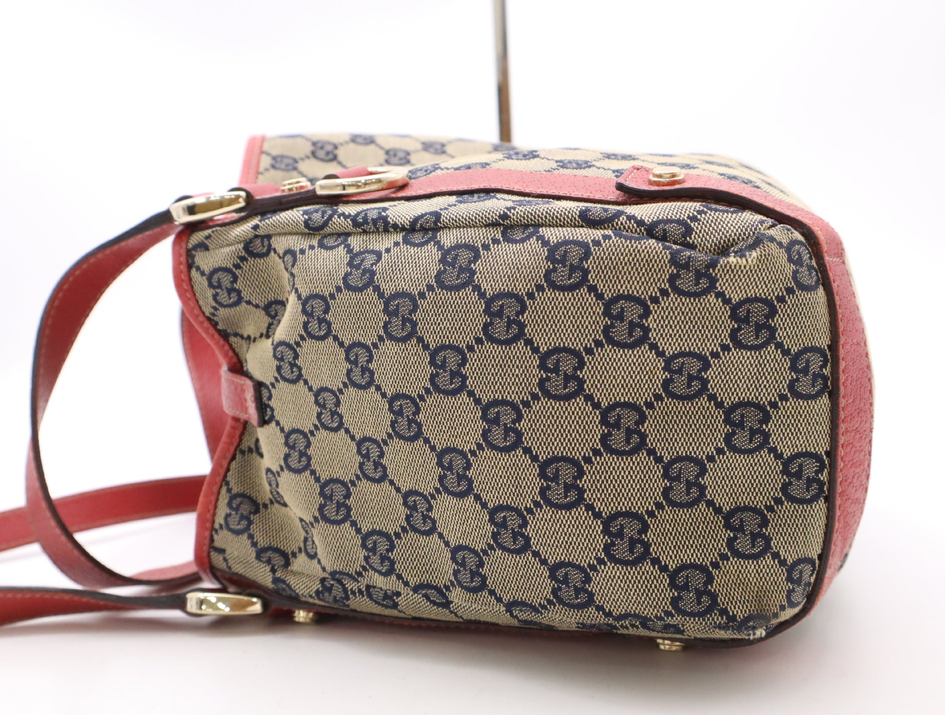 GUCCI 130736 Canvas/Leather GG Canvas Abby Brown Red Blue Tote Bag