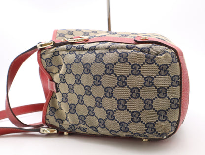 GUCCI 130736 Canvas/Leather GG Canvas Abby Brown Red Blue Tote Bag