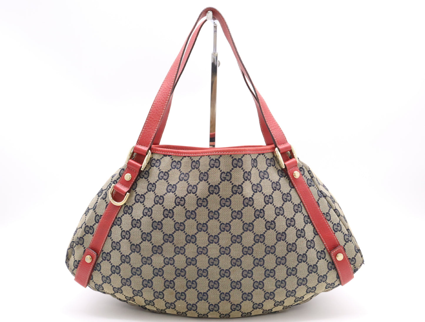 GUCCI 130736 Canvas/Leather GG Canvas Abby Brown Red Blue Tote Bag