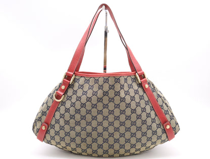 GUCCI 130736 Canvas/Leather GG Canvas Abby Brown Red Blue Tote Bag