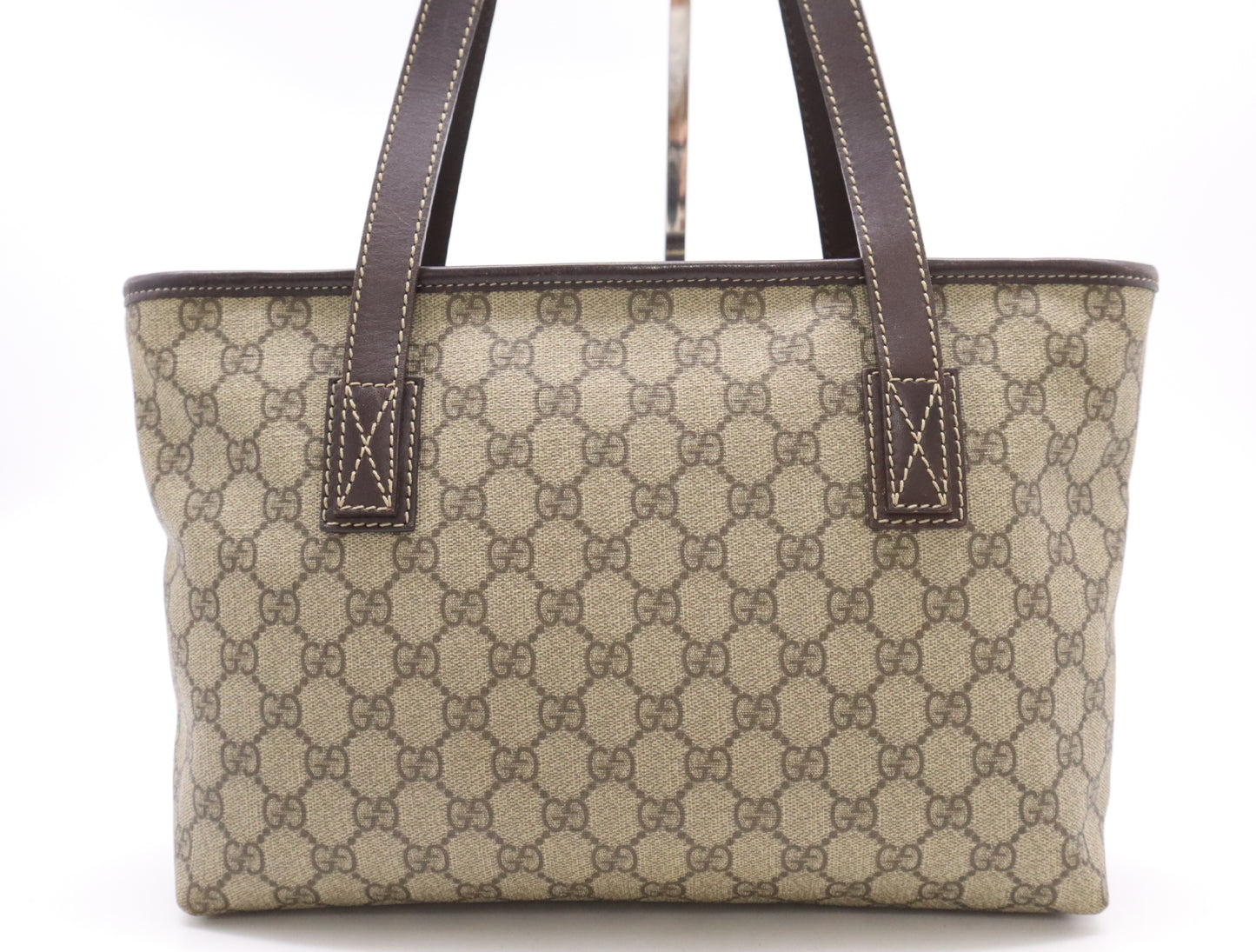 GUCCI 211138 PVC/Leather GG Supreme Beige Brown Tote Bag