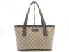 GUCCI 211138 PVC/Leather GG Supreme Beige Brown Tote Bag