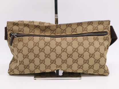 GUCCI 28566 Canvas GG Canvas Body Bag Beige Brown Waist Bag