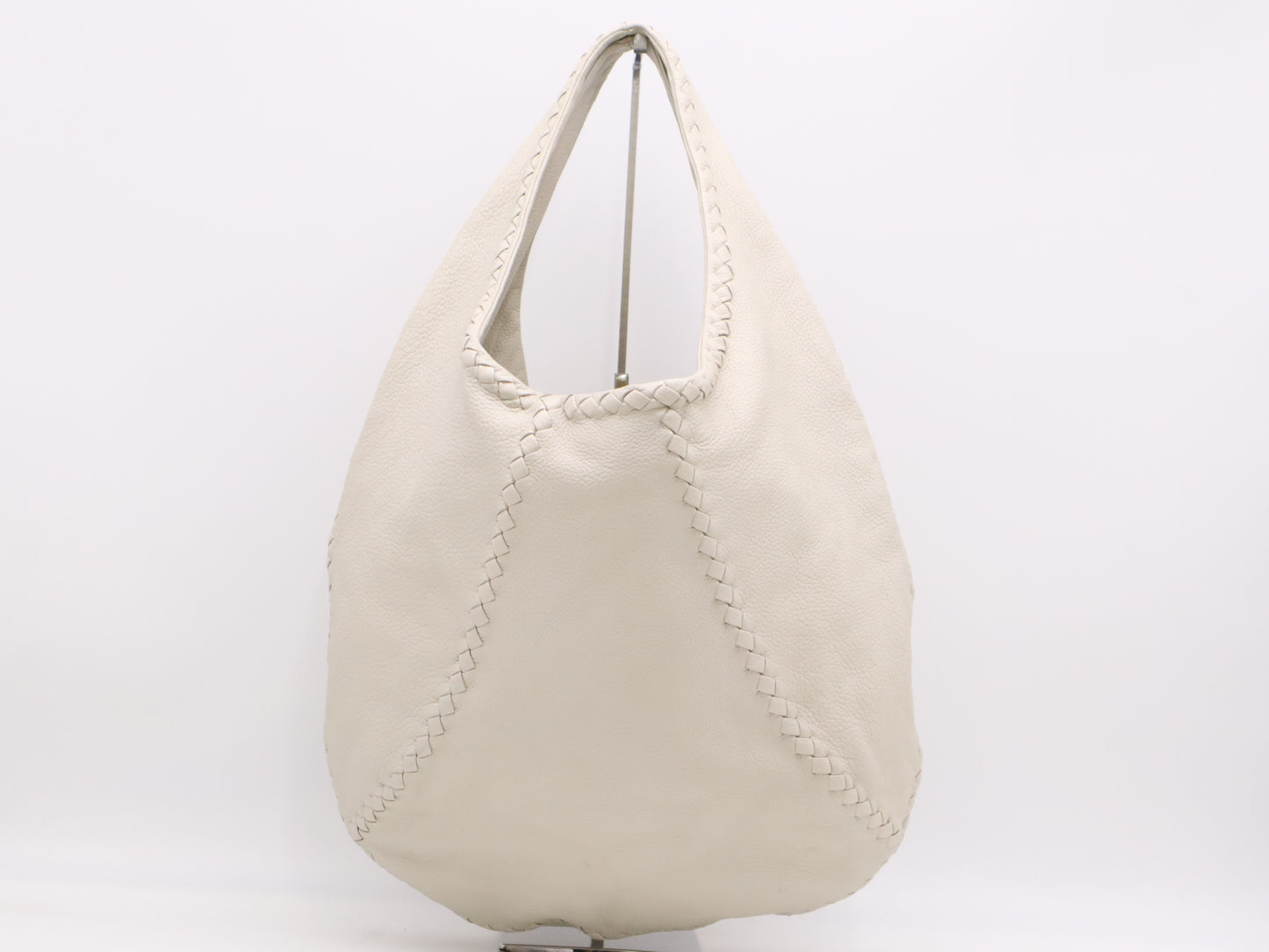 BOTTEGA VENETA Deerskin Intrecciato Cervo Shoulder Bag Hobo White