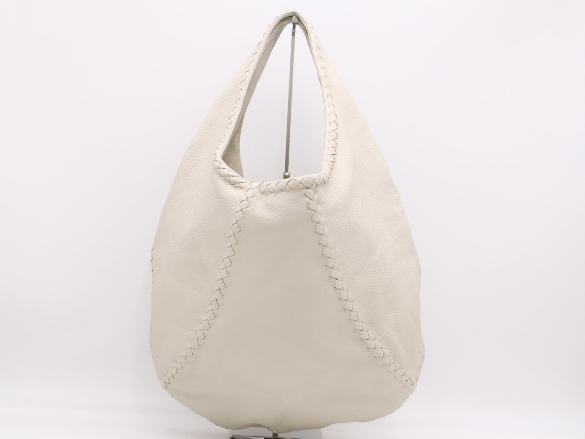 BOTTEGA VENETA Deerskin Intrecciato Cervo Shoulder Bag Hobo White