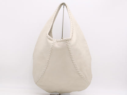 BOTTEGA VENETA Deerskin Intrecciato Cervo Shoulder Bag Hobo White