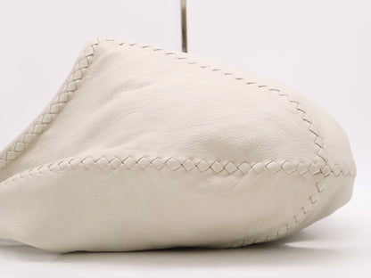 BOTTEGA VENETA Deerskin Intrecciato Cervo Shoulder Bag Hobo White