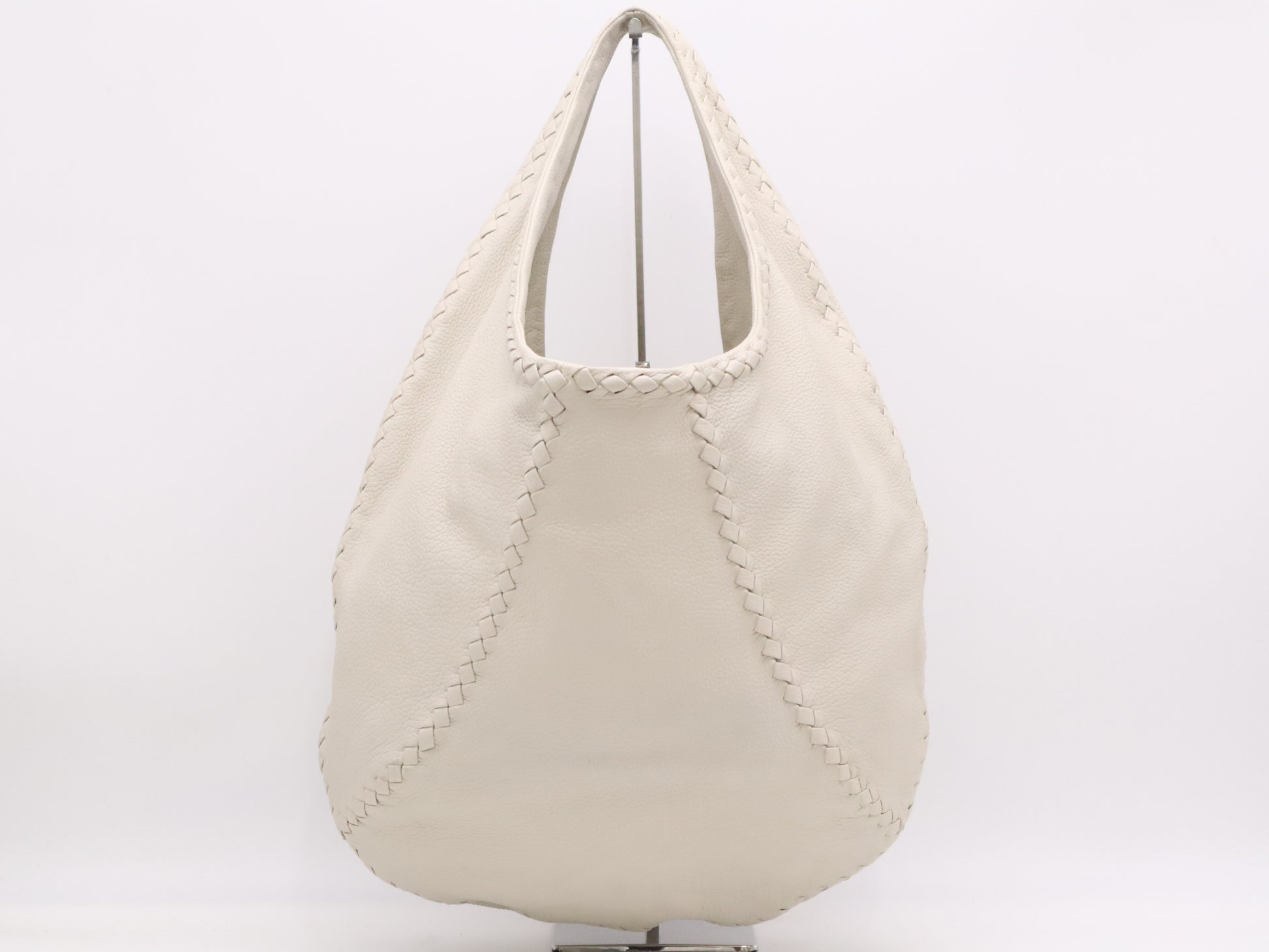 BOTTEGA VENETA Deerskin Intrecciato Cervo Shoulder Bag Hobo White