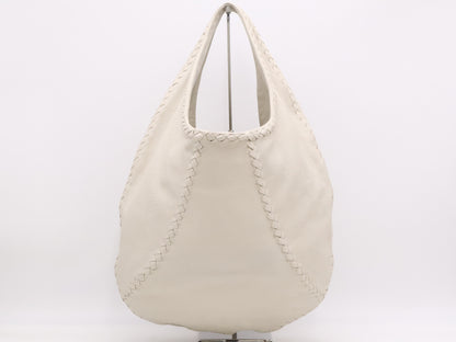 BOTTEGA VENETA Deerskin Intrecciato Cervo Shoulder Bag Hobo White