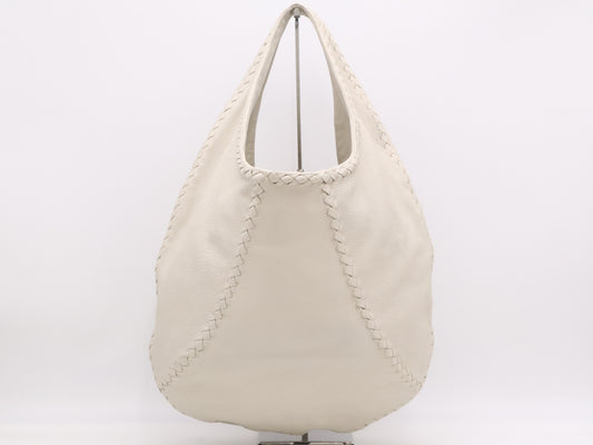 BOTTEGA VENETA Deerskin Intrecciato Cervo Shoulder Bag Hobo White