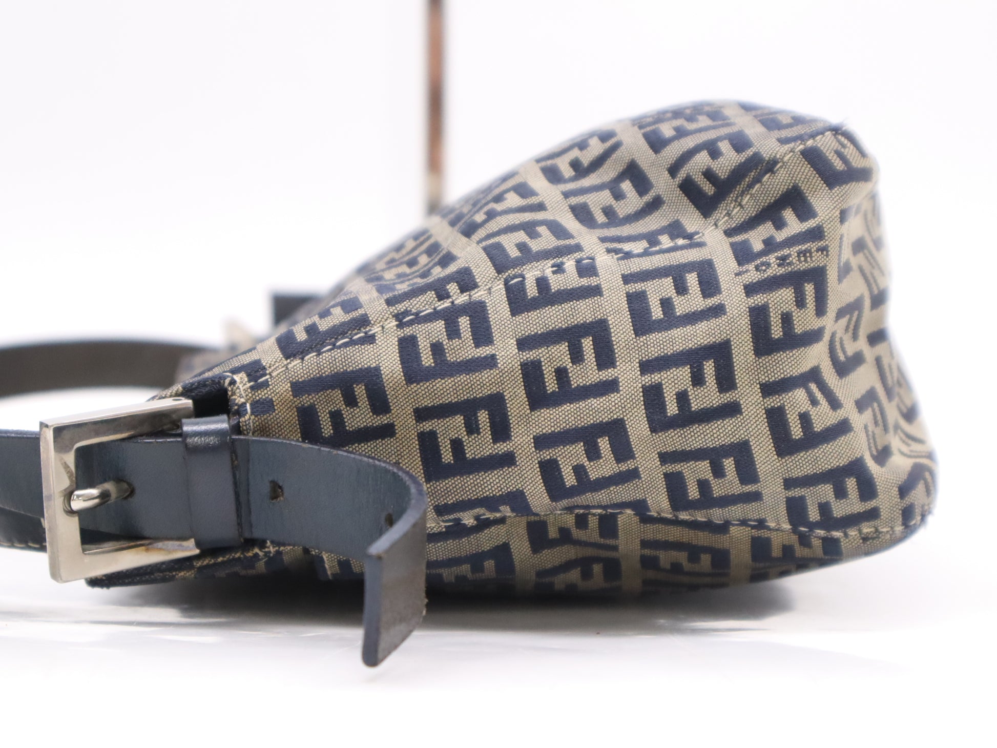 FENDI Mamma Bucket in Nylon/Leather Zucchino with Brown and Blue Sterling Silver Hardware.