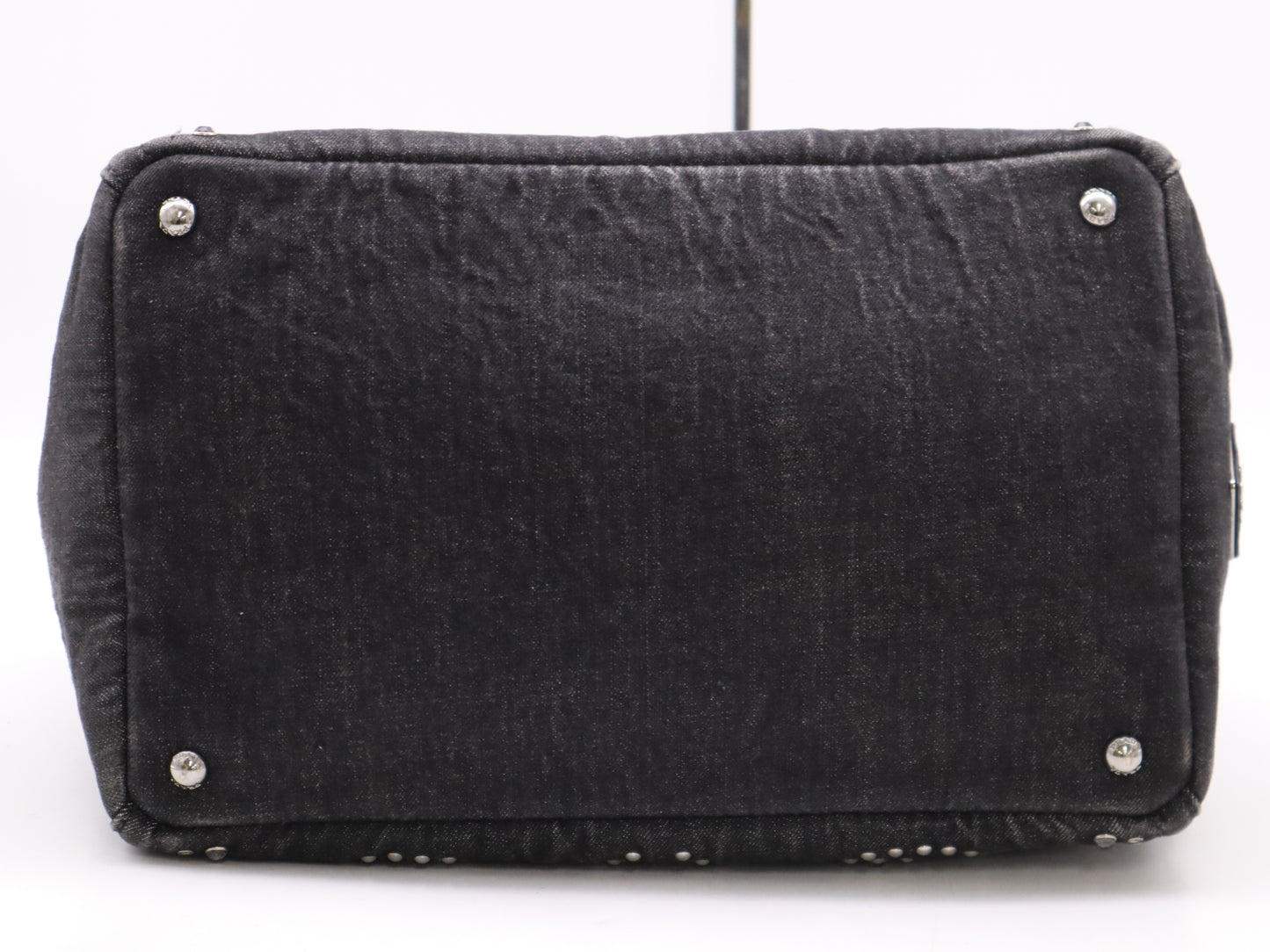 PRADA Canvas Canapa Tote #M Black Beaded Studs Tote Bag