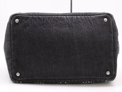 PRADA Canvas Canapa Tote #M Black Beaded Studs Tote Bag