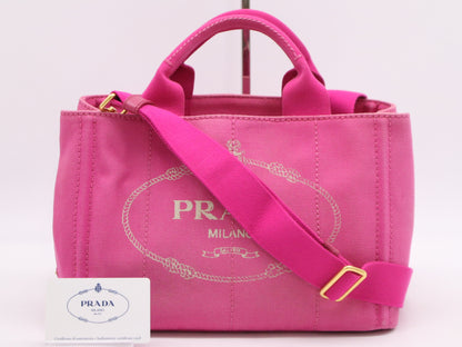 PRADA Canvas Canapa Tote #MINI FUXIA Pink with Shoulder Strap and Guarantee Card