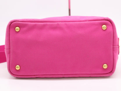 PRADA Canvas Canapa Tote #MINI FUXIA Pink with Shoulder Strap and Guarantee Card
