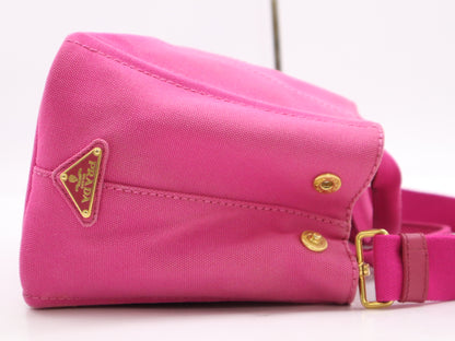 PRADA Canvas Canapa Tote #MINI FUXIA Pink with Shoulder Strap and Guarantee Card