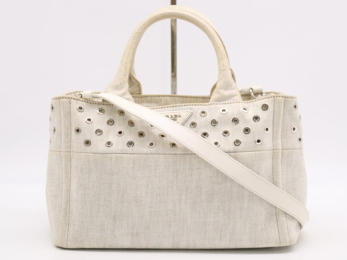 PRADA Canvas Canapa Tote #MINI Punching White Tote Bag