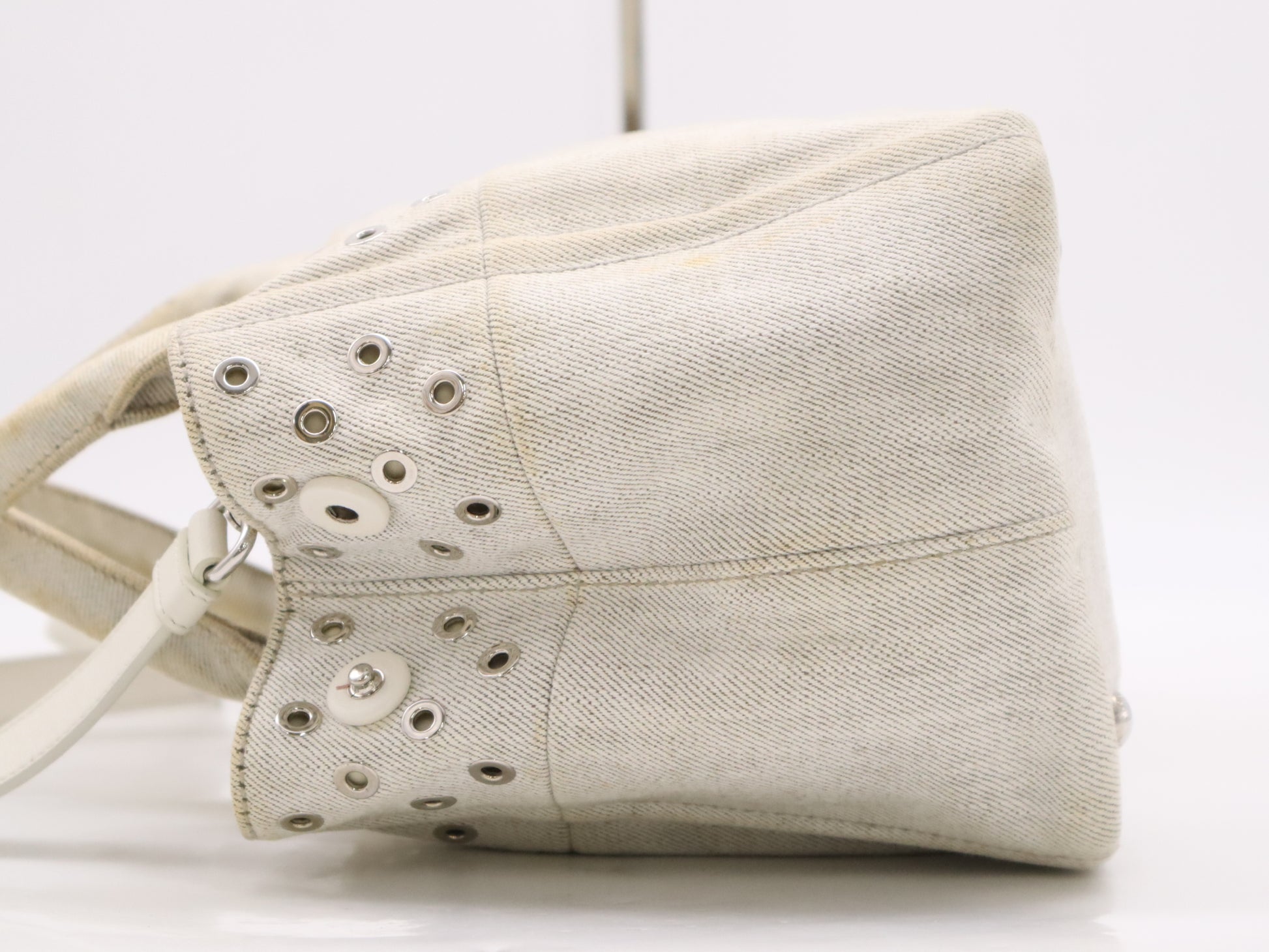 PRADA Canvas Canapa Tote #MINI Punching White Tote Bag