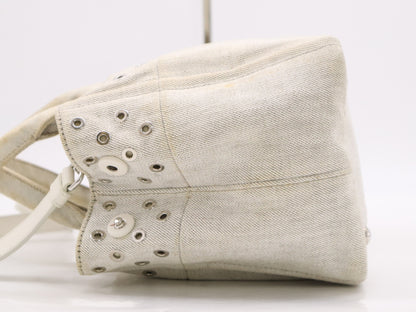 PRADA Canvas Canapa Tote #MINI Punching White Tote Bag