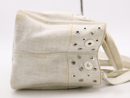 PRADA Canvas Canapa Tote #MINI Punching White Tote Bag