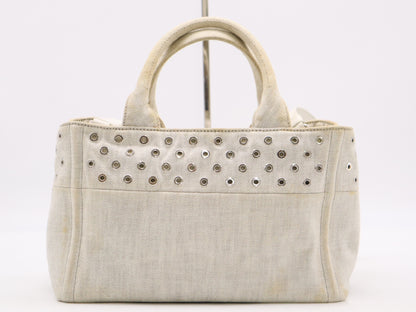PRADA Canvas Canapa Tote #MINI Punching White Tote Bag