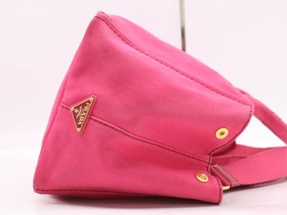 PRADA Canvas Canapa Tote #M Pink with GD Hardware, Shoulder Strap, and Guarantee Card