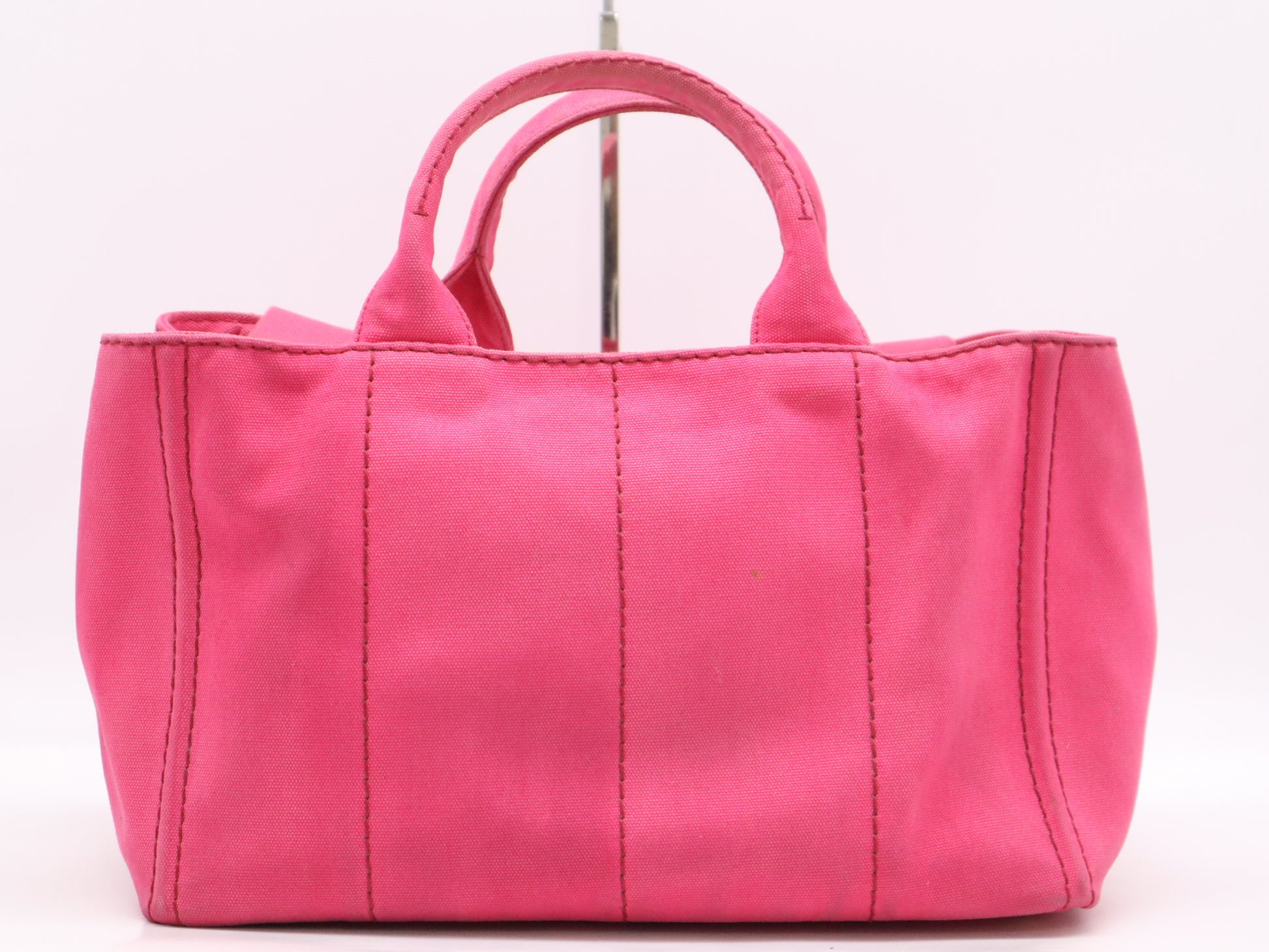 PRADA Canvas Canapa Tote #M Pink with GD Hardware, Shoulder Strap, and Guarantee Card
