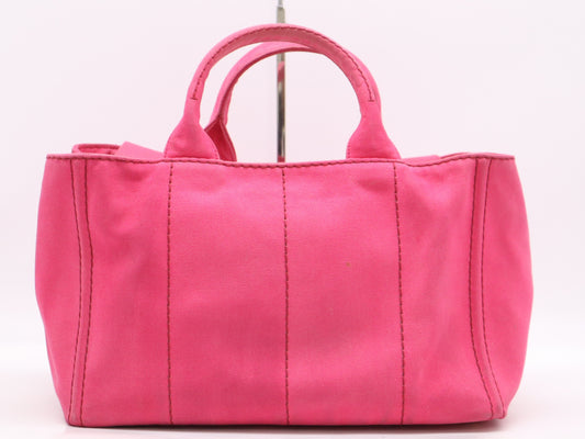 PRADA Canvas Canapa Tote #M Pink with GD Hardware, Shoulder Strap, and Guarantee Card