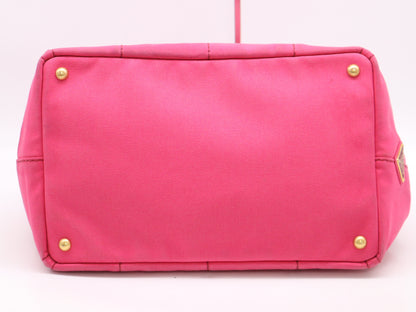 PRADA Canvas Canapa Tote #M Pink with GD Hardware, Shoulder Strap, and Guarantee Card