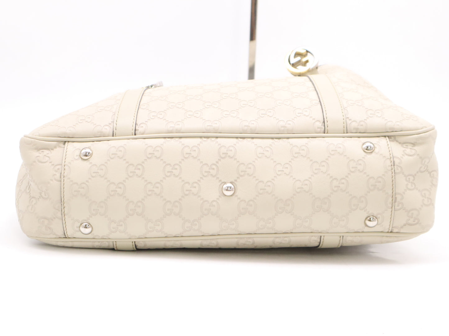 GUCCI 232957 Leather Guccissima Tote Bag, Light Gray