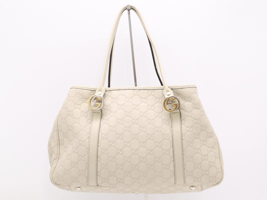 GUCCI 232957 Leather Guccissima Tote Bag, Light Gray